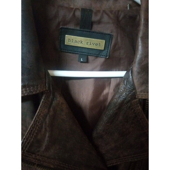 Black Rivet Brown Leather Jacket Zip to Close Sleeve/Pockets with Zippers SIZE L - Picture 3 of 5
